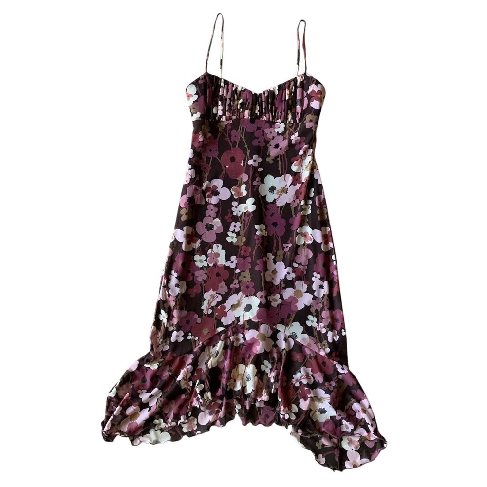 City Triangles Floral Slip Dress Womens M Asymmetrical Hem Y2K Fairycore Midi